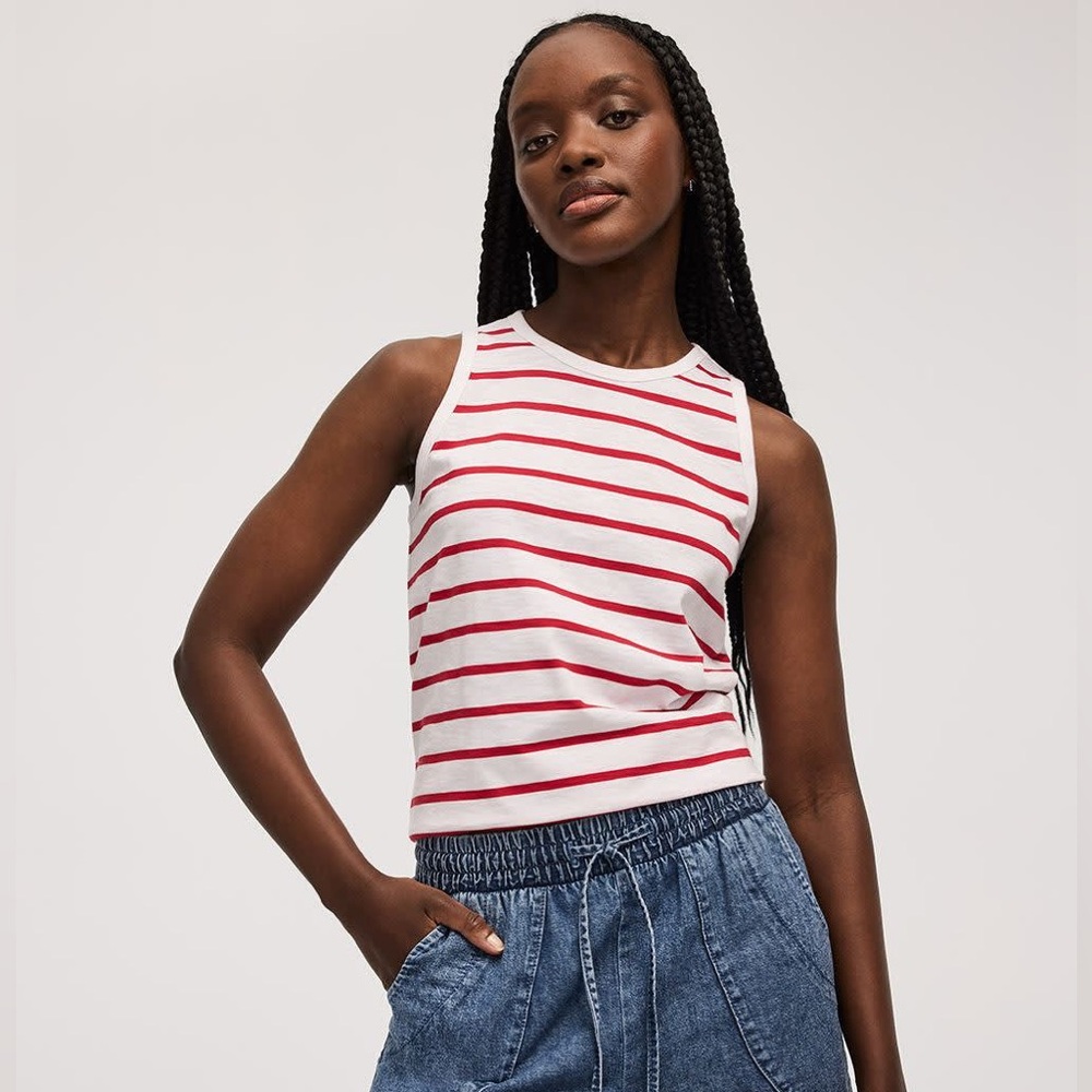 Reitmans White & Red Striped Sleeveless Tank Top